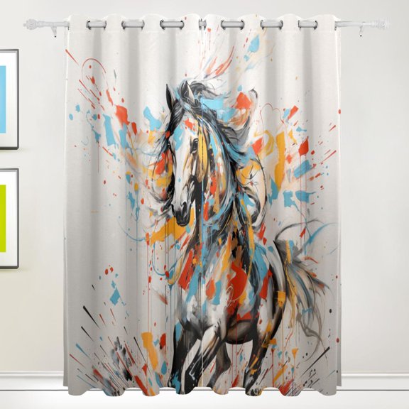 Horse Colorful Black Out Curtains 72 Inch Length Curtains for Sliding Glass Doors Bedroom Living Room 2 Pack