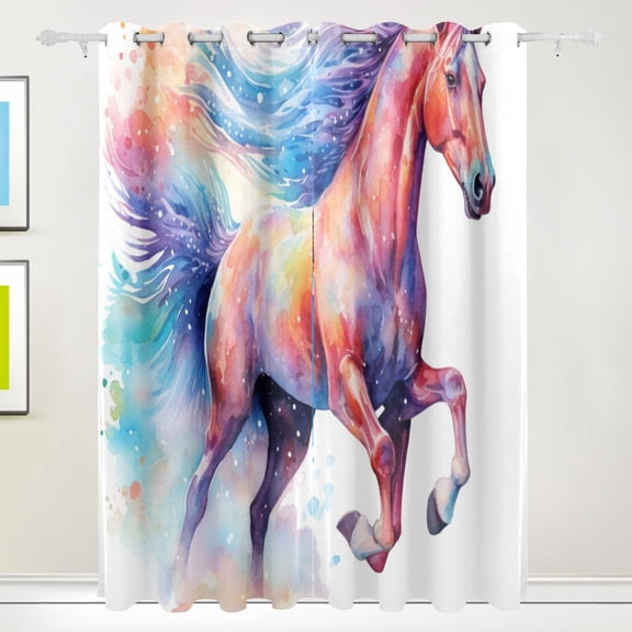 Horse Colorful Black Out Curtains 84 Inch Length Curtains for Sliding Glass Doors Bedroom Living Room 2 Pack