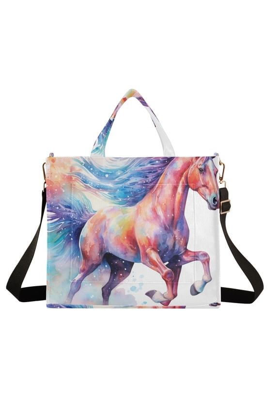 Horse Colorful Corduroy Tote Bag Handbag Large Messenger Bag Shoulder Crossbody Zipper Bag Purse