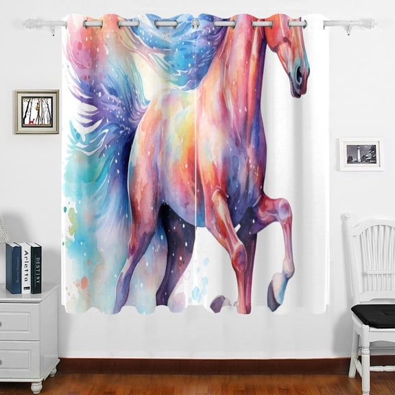 Horse Colorful Curtains Black Out 63 Inch Length Curtains for Sliding Glass Doors Bedroom Living Room 2 Panels Set