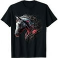 thumbnail image 1 of Horse Colourful Flowers Art Animal Print Horse Motif T-Shirt, 1 of 3