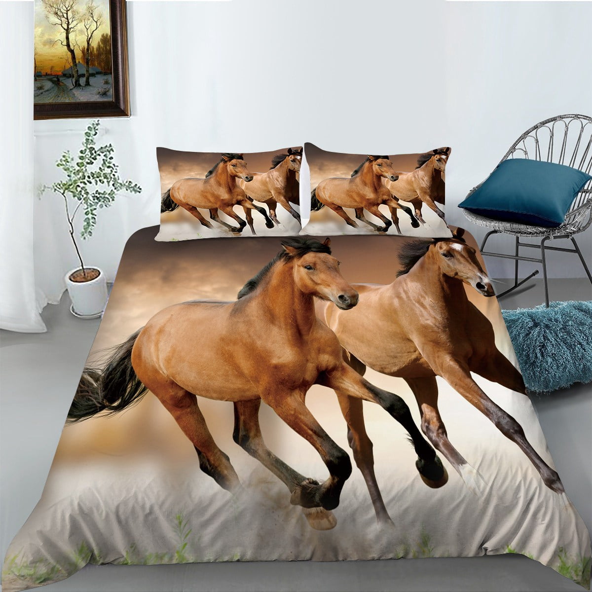 Horse Comforter Set for Girls Boys Kids，3D Animal Printed Bedding Sets