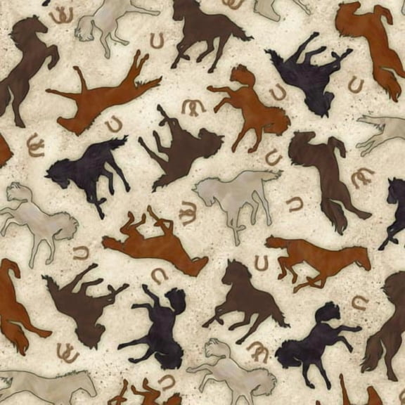 Horse Country-1/2 Yard Increments, Cut Continuously (30196-E Horse Silhouettes Cream)