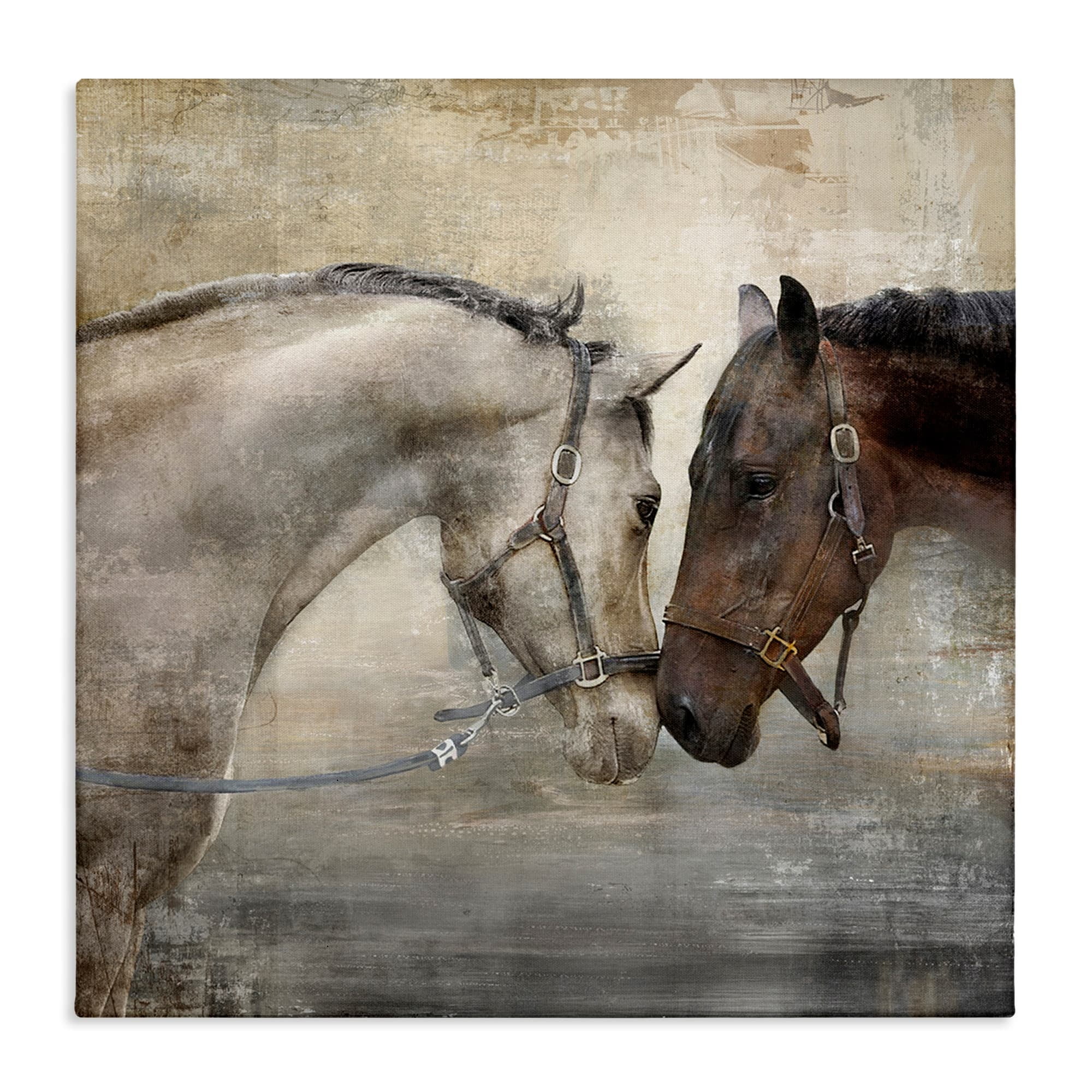 17" x 17" Beige and Brown Canvas Horse Print for Kids