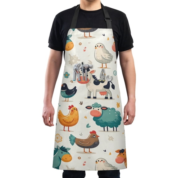 Horse Cow Chicken Bird Sheep Kitchen Apron with 2 Pockets Adjustable waterproof Cooking Aprons for Women Men Chef
