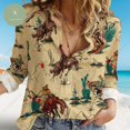 thumbnail image 1 of Horse Cowboy Blouse Shirt, Horse Cowboy Blouse Blouse, Horse Cowboy Blouse Button Shirt, Animals Button Down Shirt For Vacation, 1 of 2