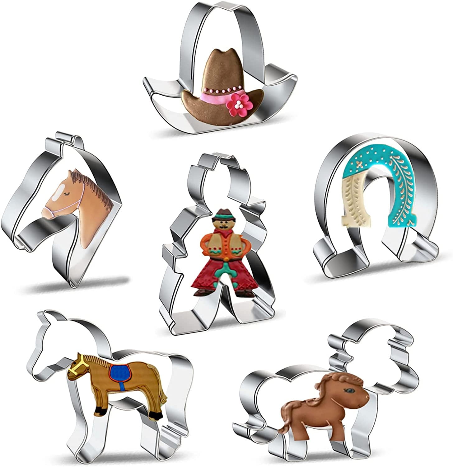 Horse Cowboy Cookie Cutters Shapes Baking Set 6 Pieces Stainless