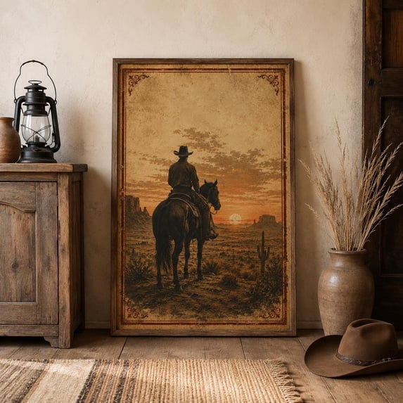 Horse Cowboy Desert Western Rider Rustic Ranch Southwest Sunset ...
