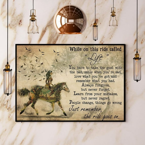 Horse Cowgirl Just Remember The Ride Goes On Vintage Paper Poster No Frame Matte Wall Art Decor 11 x 17 Inch Poster