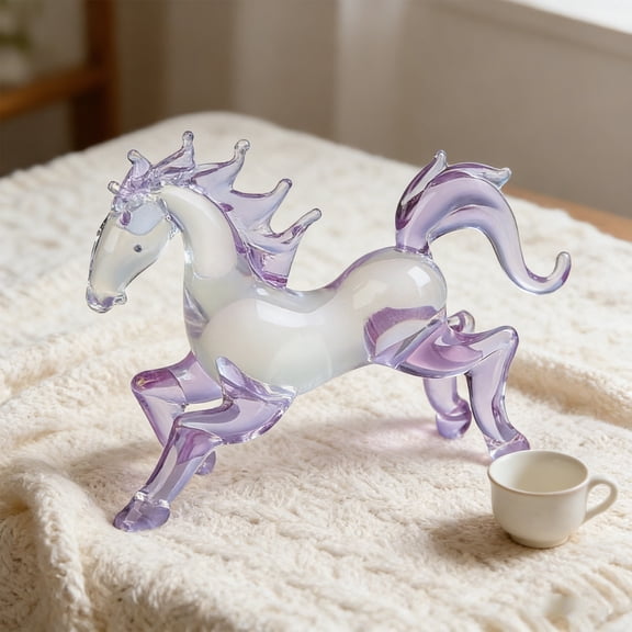 Horse Crystal Ornament, Desktop Decoration, Elegant Purple, Exquisite Glass Art, Career Success Symbol, Living Room Accent, Stable Base, Glass, Home Office Decor, 10.4x8x3.5cm
