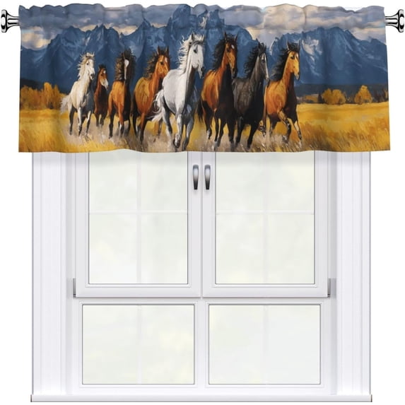 Flop Panel Horse Curtain Valance for Windows Rod Pocket Valance Window Treatments ...