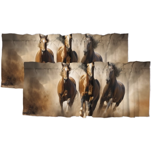 Horse Curtain Valances Retro Galloping Herd Wilderness Running Sand Privacy Window Valances for Living Room Kitchen 54 by 18 in, 2 Panel
