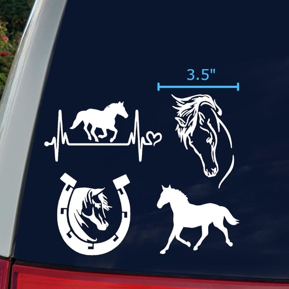 Horse Decal 4 Pack: Horse Heartbeat, Horseshoe, Horse Galloping, Detailed Horse Head Decals