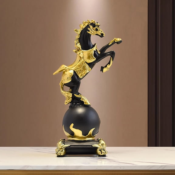 Horse Decor Gold Plated Horse Resin Ornaments with Ball Standing Horses Table Carving Smooth Animal Sculpture for Living Room Porch