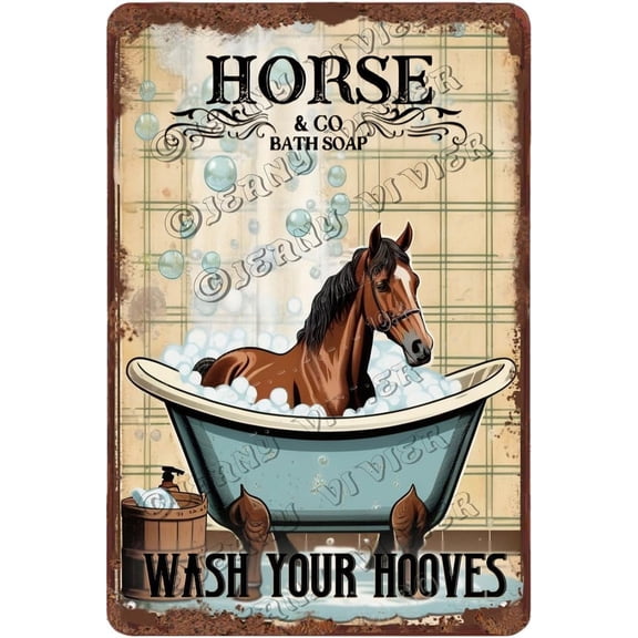 Horse Decor Wash Your Hooves Retro Aluminum Sign 12x8 IN Metal Tin Sign Funny Bathroom Wall Decor Horse Gifts Horse Signs for Barn Antique Wall Decor for Home Farmhouse Decor