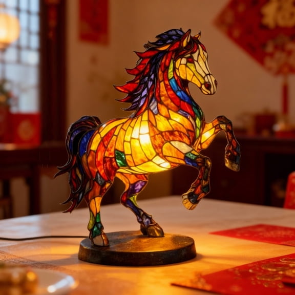 Horse Desktop Table Lamp with Nature Printed Shade, 6 Inch Rustic Country Home Decor, Western Decorative Side Desk Lamp for Cabin Lodge Bedroom Living Room