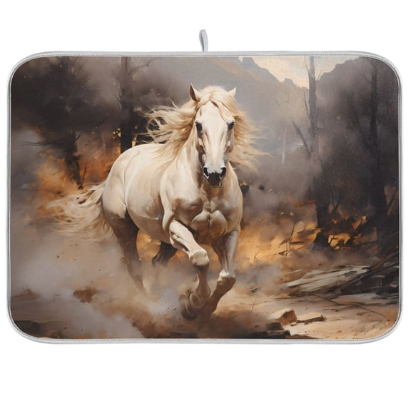 Horse Dish Drying Mat Microfiber Kitchen Pad Large Counter Absorbent Dish Mats Drainer Rack 16"x18"