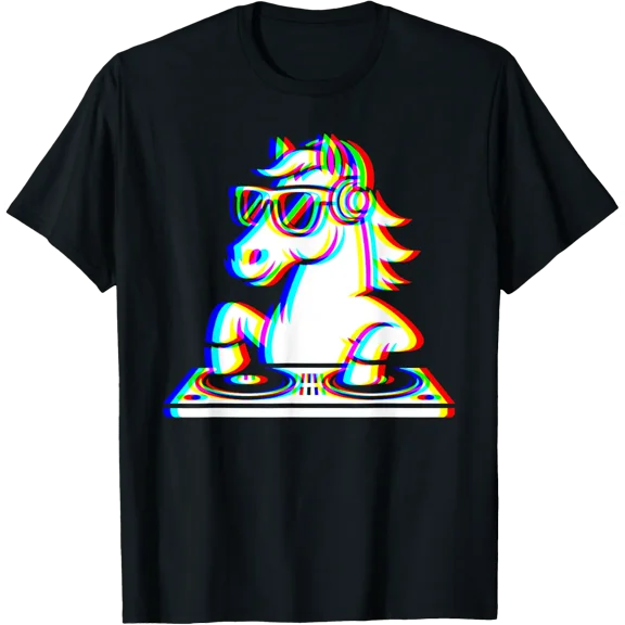 Horse Dj Glitch Rave Edm Music Party T-Shirt Size S-5XL