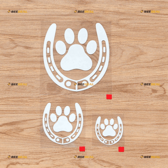 Horse Dog Lover Horseshoes Paw Footprint Vinyl Decal Sticker - 3 Pack White, 2 Inches, 3 Inches, 5 Inches - No Background for Car Boat Laptop Cup Phone