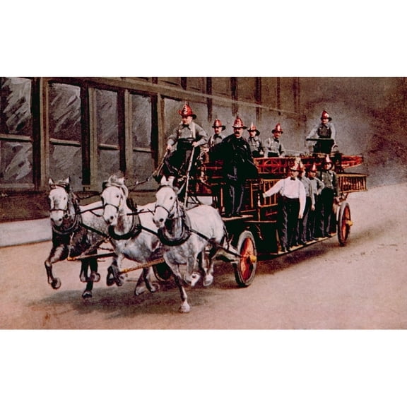 Horse-Drawn Fire Engine On The Way To A Fire History (24 x 18)