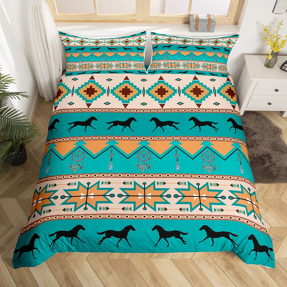 Horse Duvet Cover Bohemian Dream Catchers Twin Bedding Sets for Girls