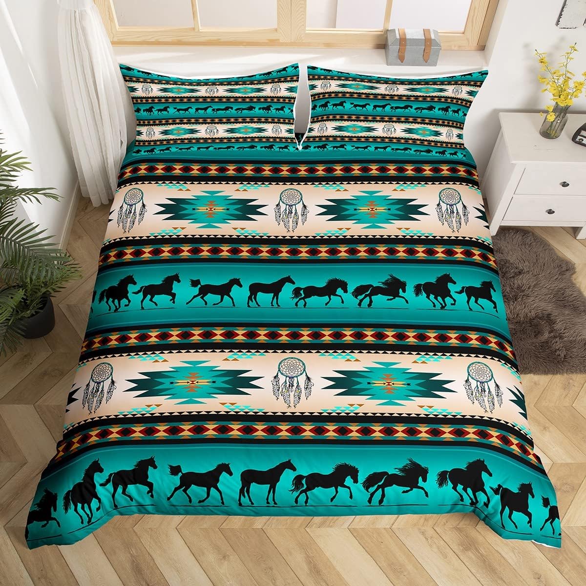 Horse Duvet Cover Dream Catchers Bedding Set for Cowboy Cowgirl