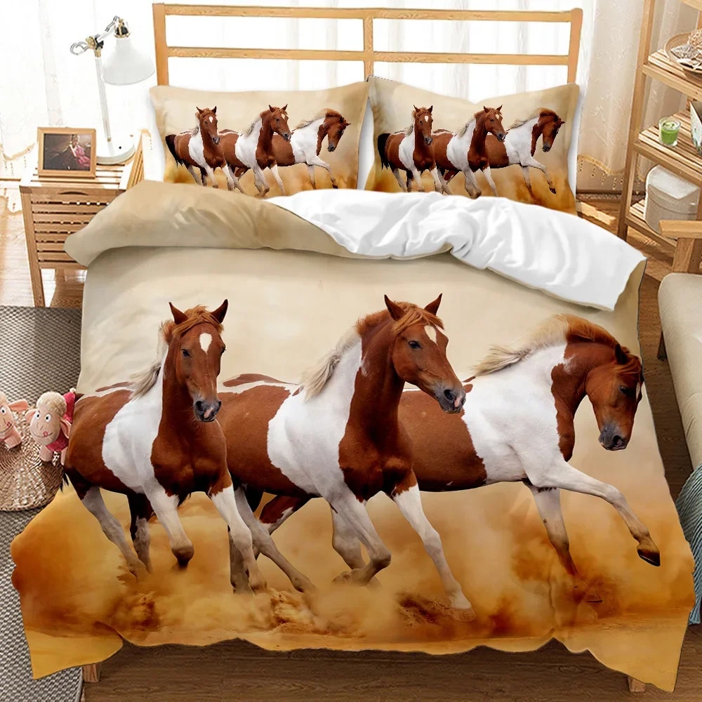 Horse Duvet Cover Set A Group of Brown Horses Running Bedding Set 3D Animal Wild Horse King Size