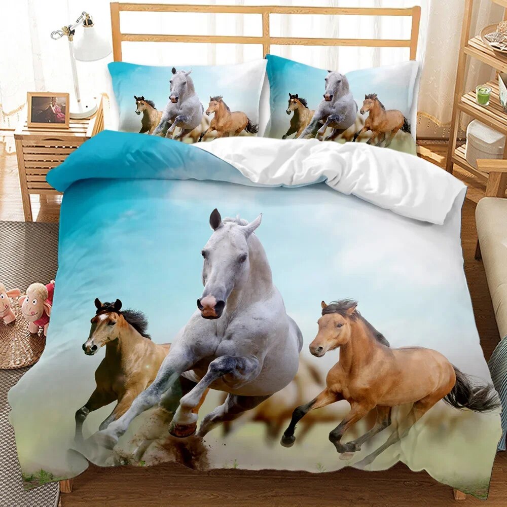 Horse Duvet Cover Set A Group of Brown Horses Running Bedding Set 3D Animal Wild Horse King Size