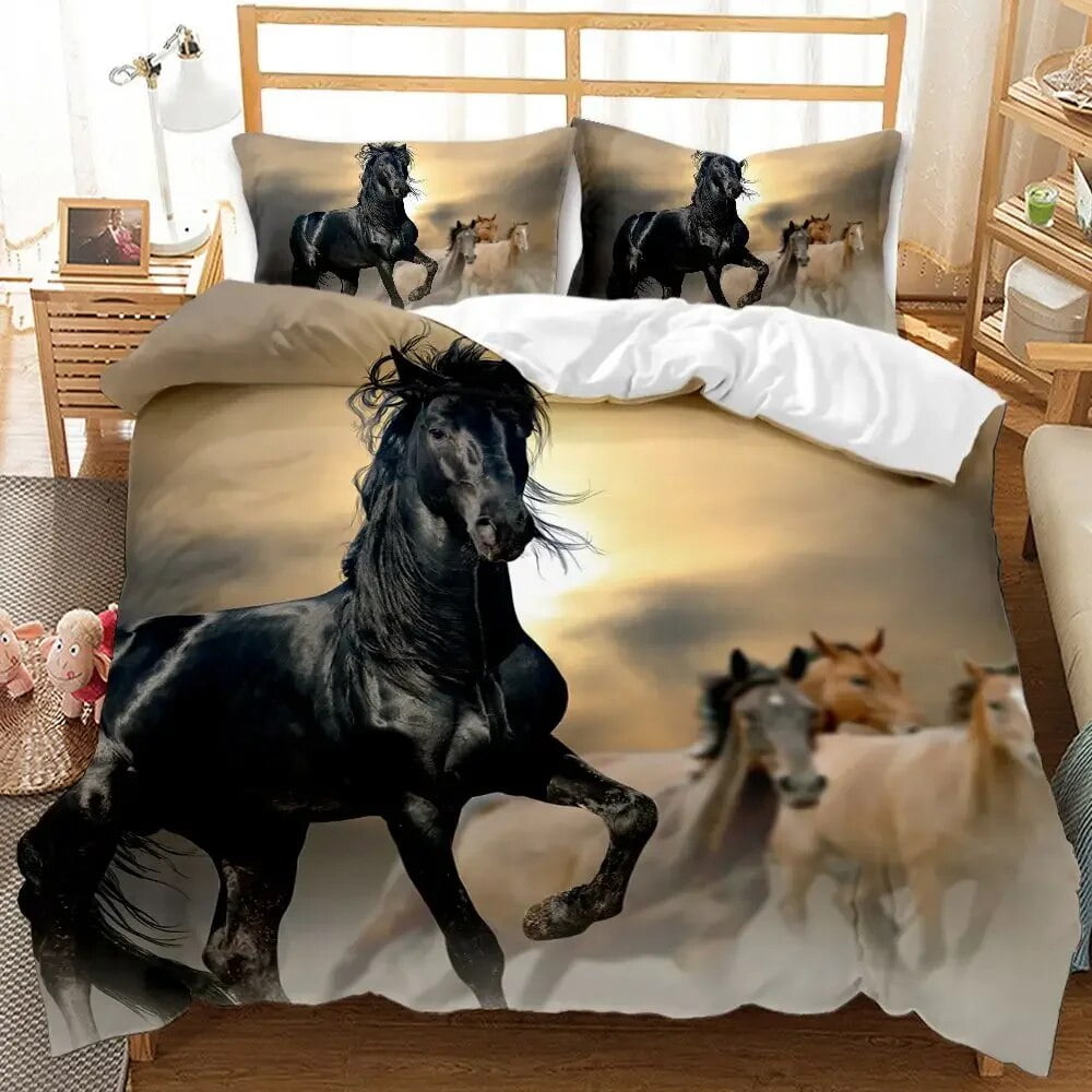 Horse Duvet Cover Set Horse Running In Starry Sky Print Bedding Set for Adults Animal Polyester