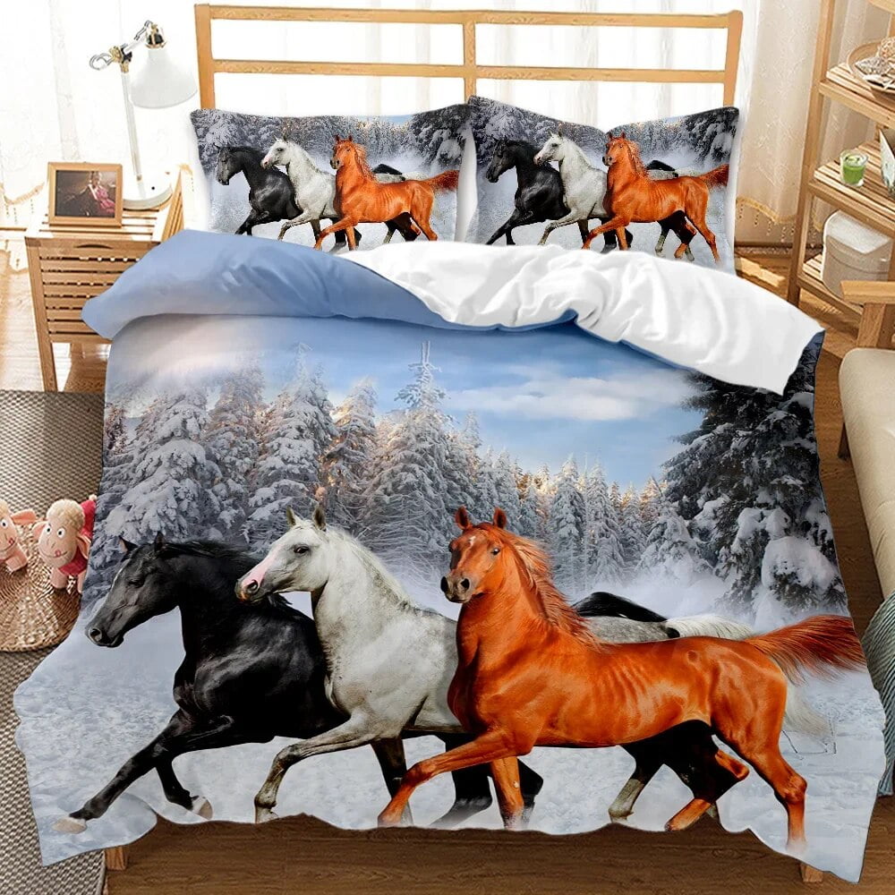 Horse Duvet Cover Set Horse Running In Starry Sky Print Bedding Set for Adults Animal Polyester