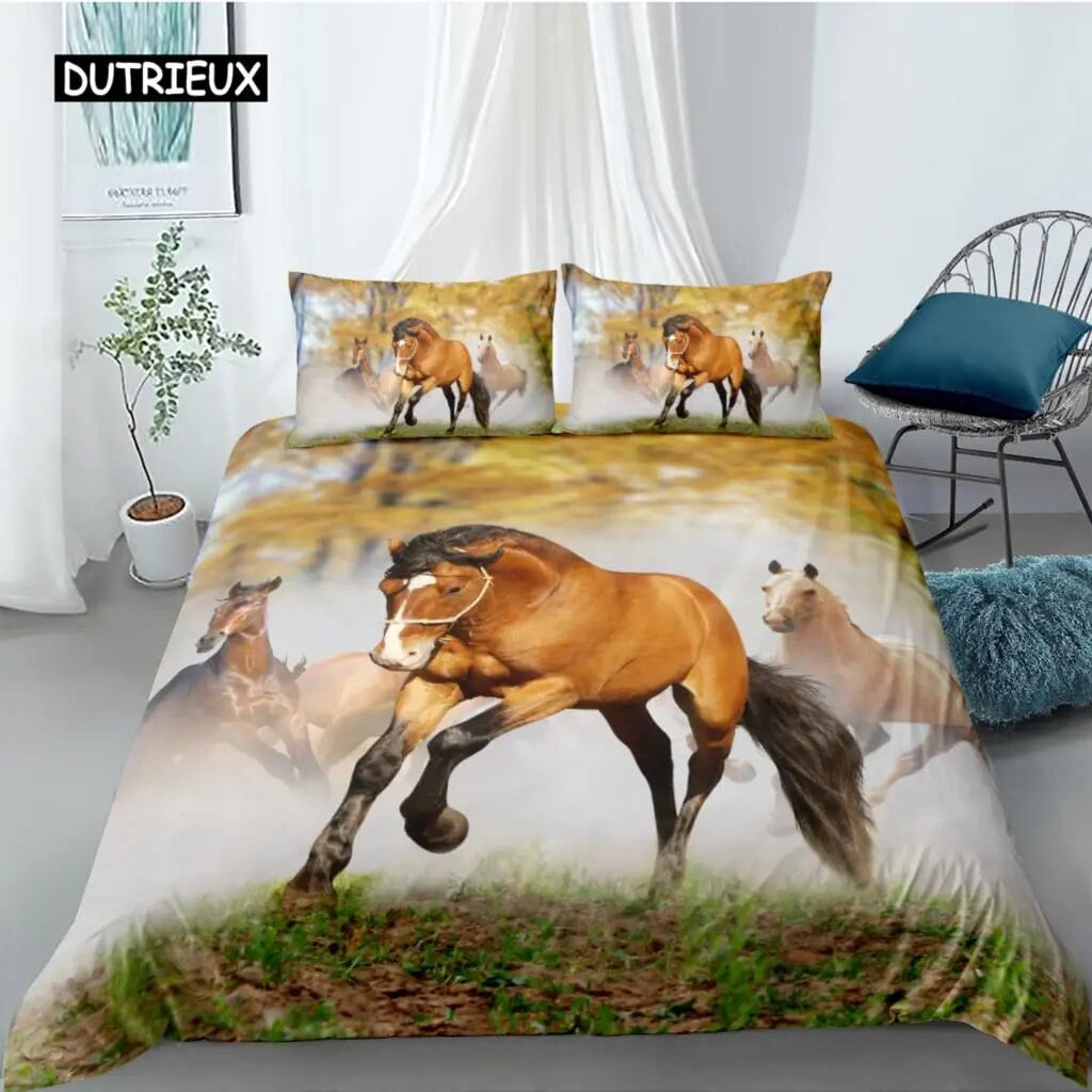 Horse Duvet Cover Set Twin King Size Galloping Steed Bedding Set