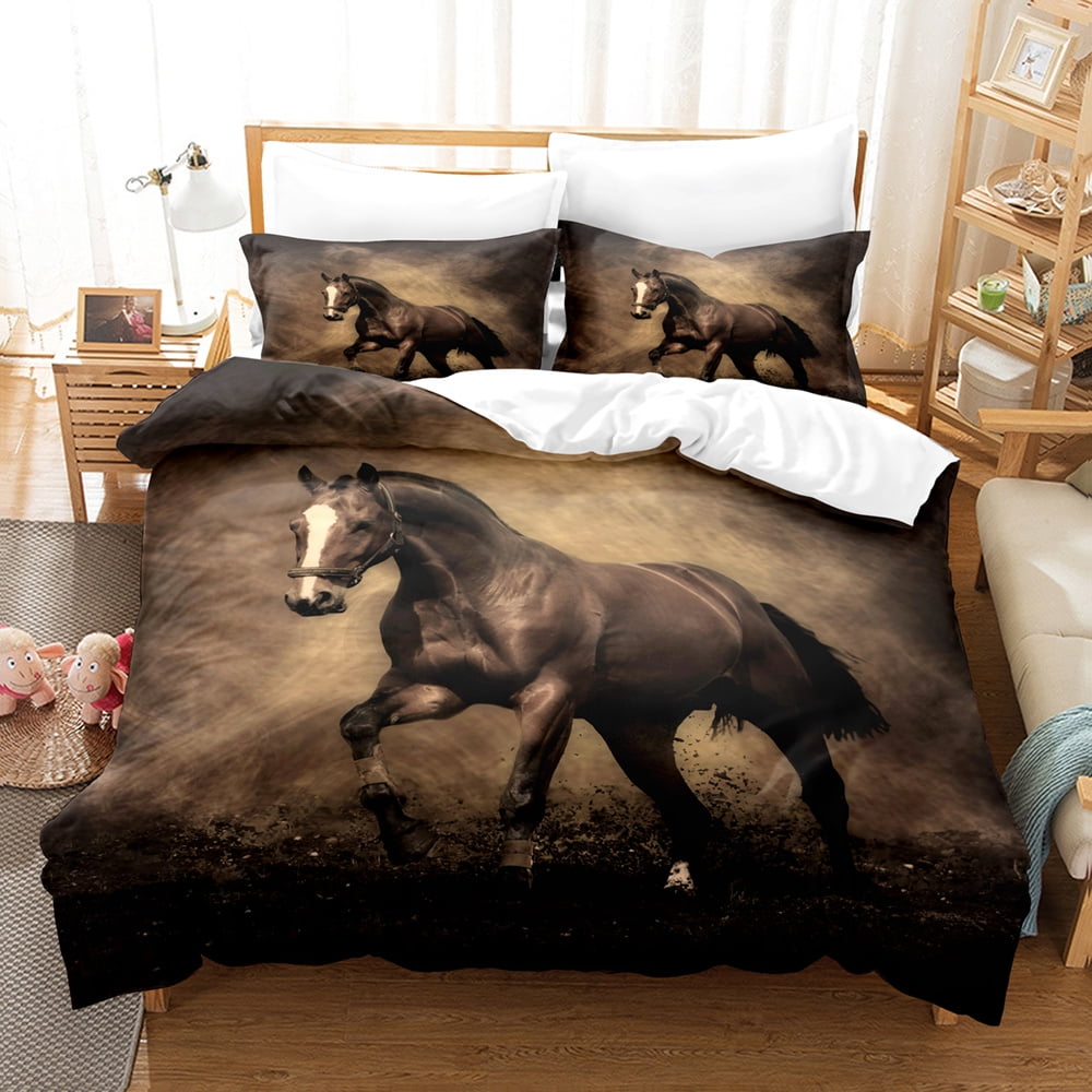 Horse Duvet Cover Set White Wild Animals 3d Print Wildlife King Size