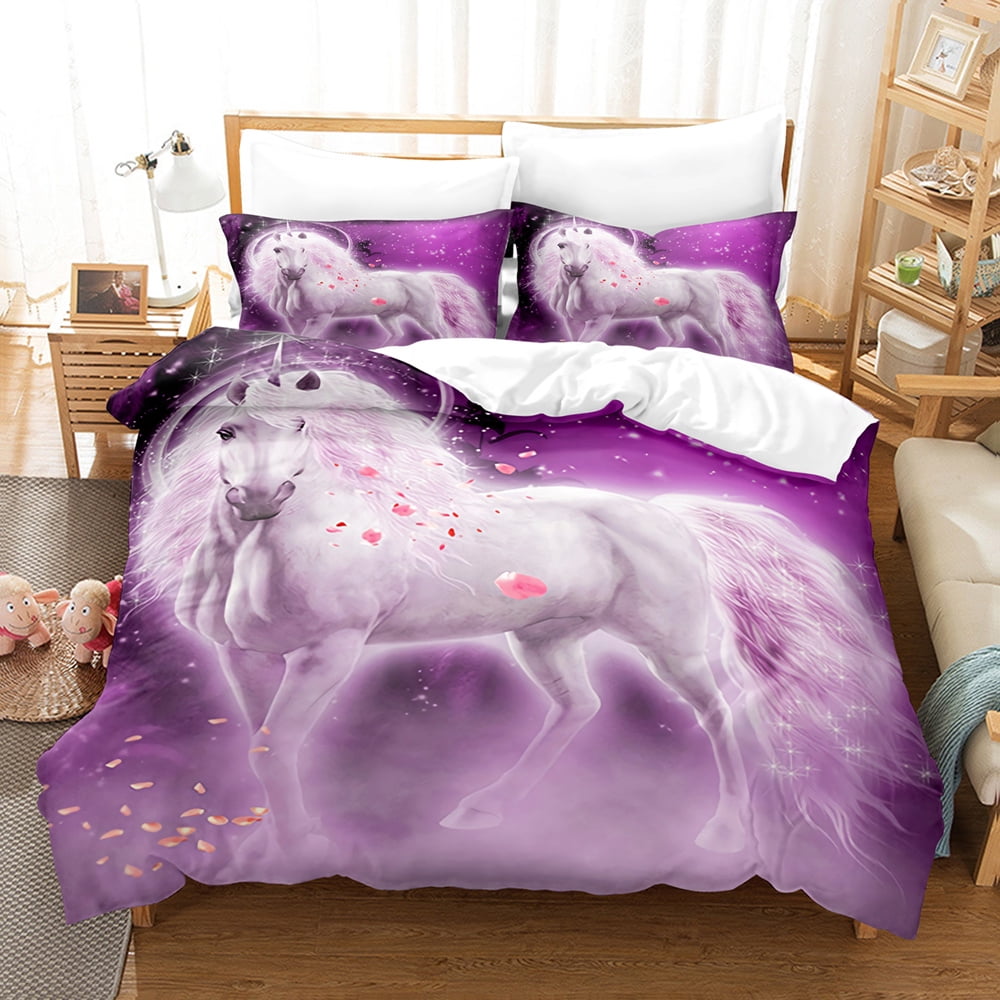 Horse Duvet Cover Set White Wild Animals 3d Print Wildlife King Size