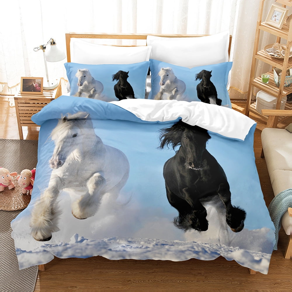 Horse Duvet Cover Set White Wild Animals 3d Print Wildlife King Size