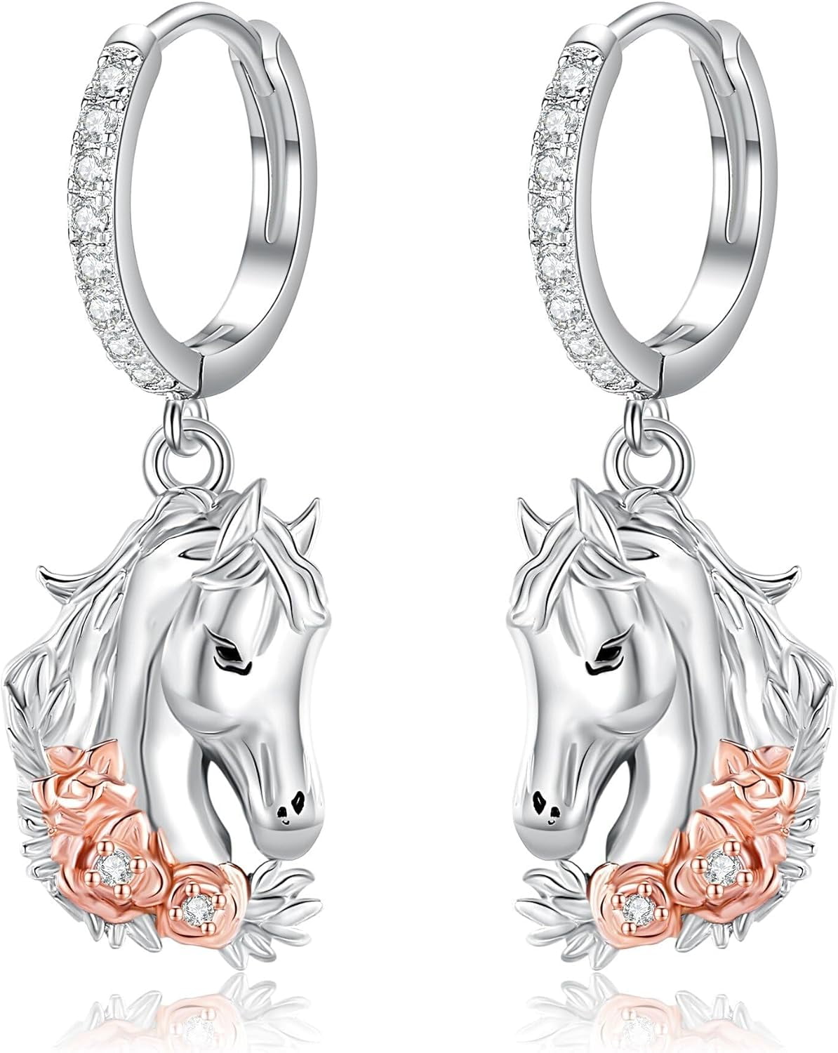 Horse/Skunk Earrings - Orecchini a forma di cavallo in argento Sterling 925, per ragazze e donne, Argento, Nessuna pietra preziosa