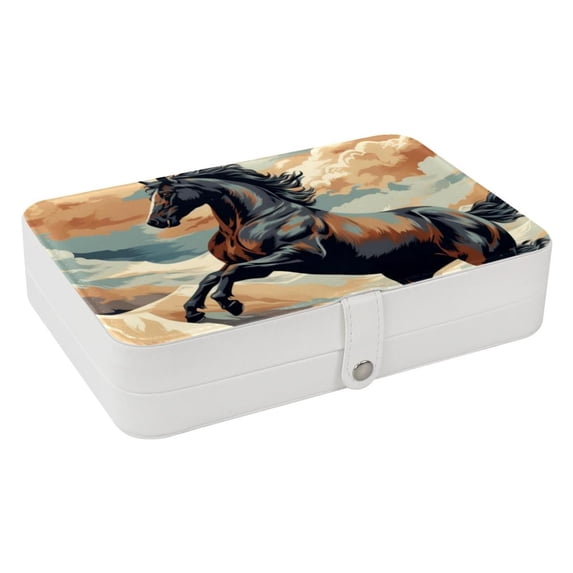 Horse Elegant Jewelry Box Organizer with Removable Compartment and Earring Holder - Portable PU Leather Storage Case