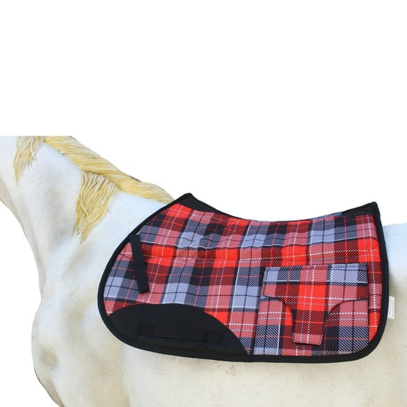Horse English All-Purpose Neoprene Shock Absorbing Red Plaid Saddle Pad 72TS29RD