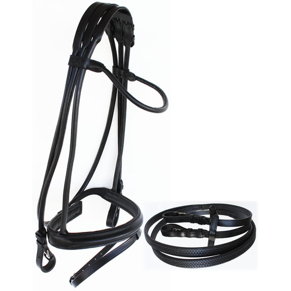 Horse English Leather COB Padded Noseband Riding Adjustable Flash Bridle Reins 803S46-C