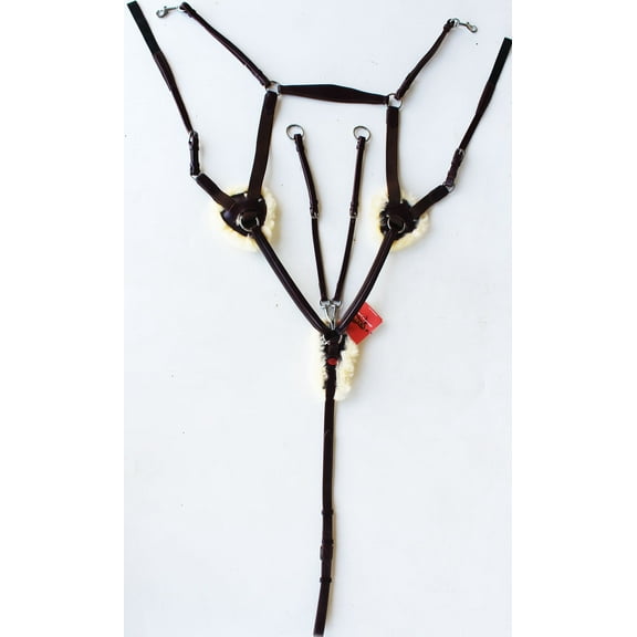 Horse English Padded Leather 5-Point Raised  Breastplate with Original Lamb Faux Fur Padding 803933MGP