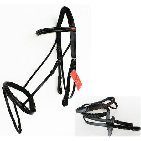 Horse English Padded Leather COB Riding Raised Adjustable Flash Bridle Reins 803439BKC