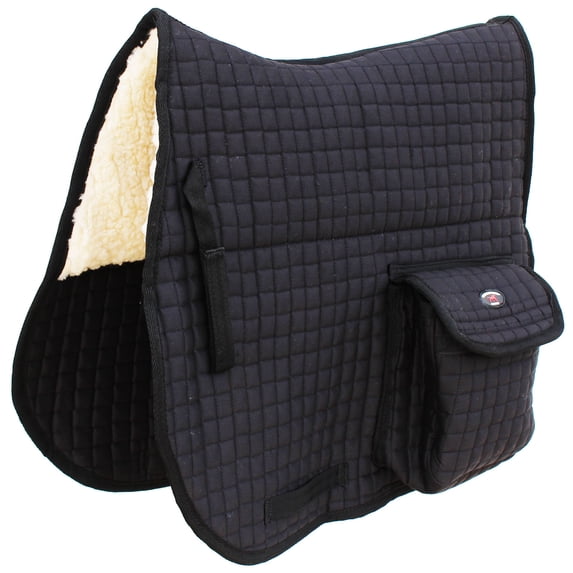 Horse English Quilted Faux Fur All-Purpose Saddle Pad Black w/ Pockets 72152BK