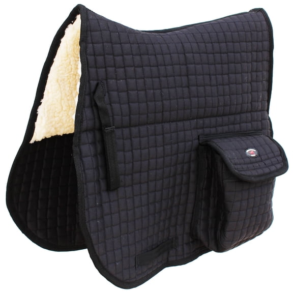 Horse English Quilted Faux Fur All-Purpose Saddle Pad Black w/ Pockets 72152BK