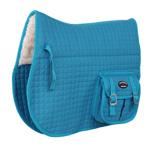 Horse English Quilted Fleece All-Purpose Saddle Pad Turquoise w/ Pockets 72124