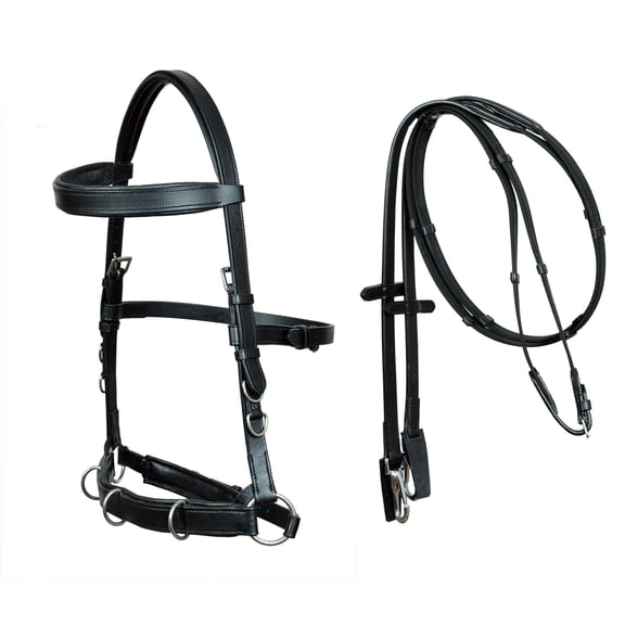 Horse English Training Black Leather Padded Bridle Nylon Webb Reins 803HI39BK-F