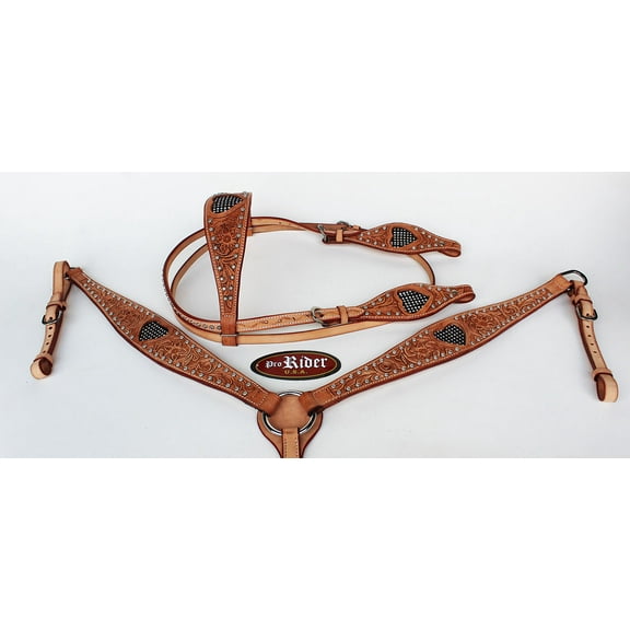 Horse Equine Show Tack Bridle Western Leather Rodeo Headstall Breast Collar 8559