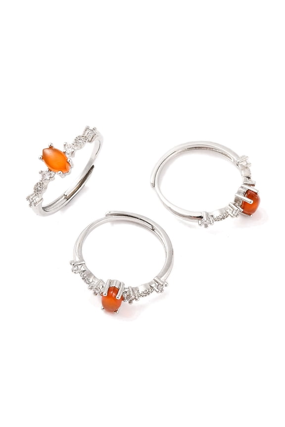 Horse Eye Natural Carnelian Adjustable Rings Brass Clear Cubic Zirconia Ring for Women Long-Lasting Plated Lead Free Cadmium Free Platinum