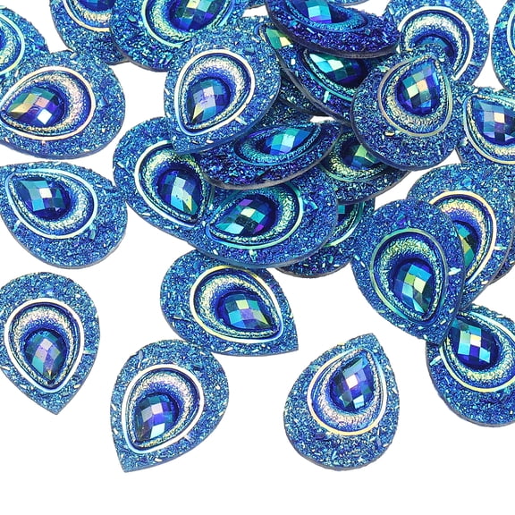 Horse Eye Rhinestones, 18x25mm 30 Pack Tear Drop Sew on Rhinestones Peacock Eye Flatback Water Resin Gems for DIY Crafting Decor Clothe Shoes Bags Dress, Ocean Blue