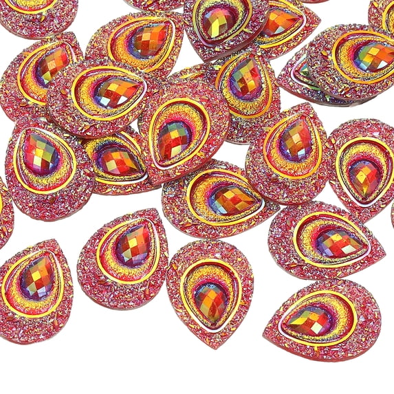 Horse Eye Rhinestones, 18x25mm 60 Pack Tear Drop Sew on Rhinestones Peacock Eye Flatback Water Resin Gems for DIY Crafting Decor Clothe Shoes Bags Dress, Red