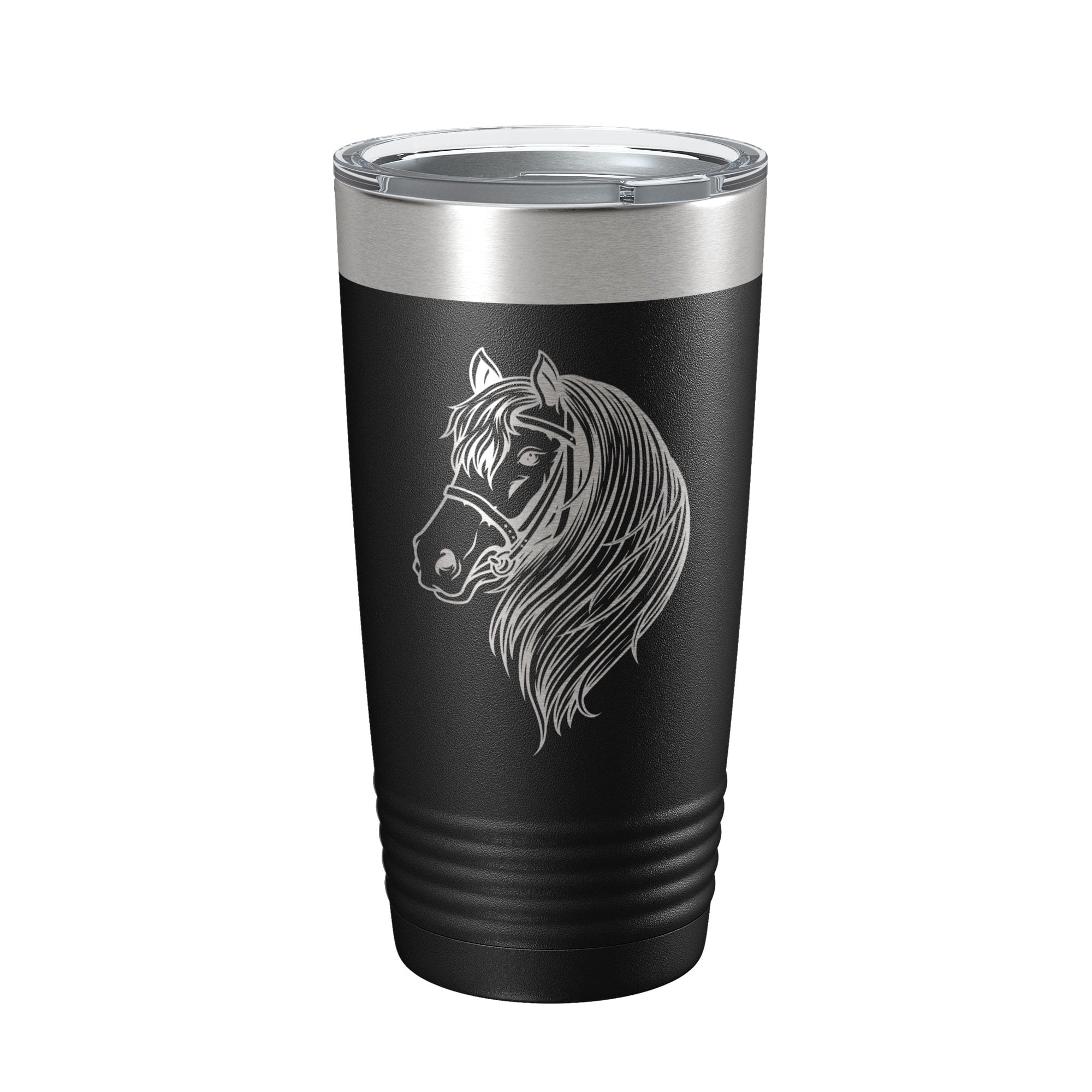 Horse Face Tumbler Horseback Rider Travel Mug Equestrian Gift Insulated Laser Engraved Coffee Cup Horse Lover Farmer 20 oz Black