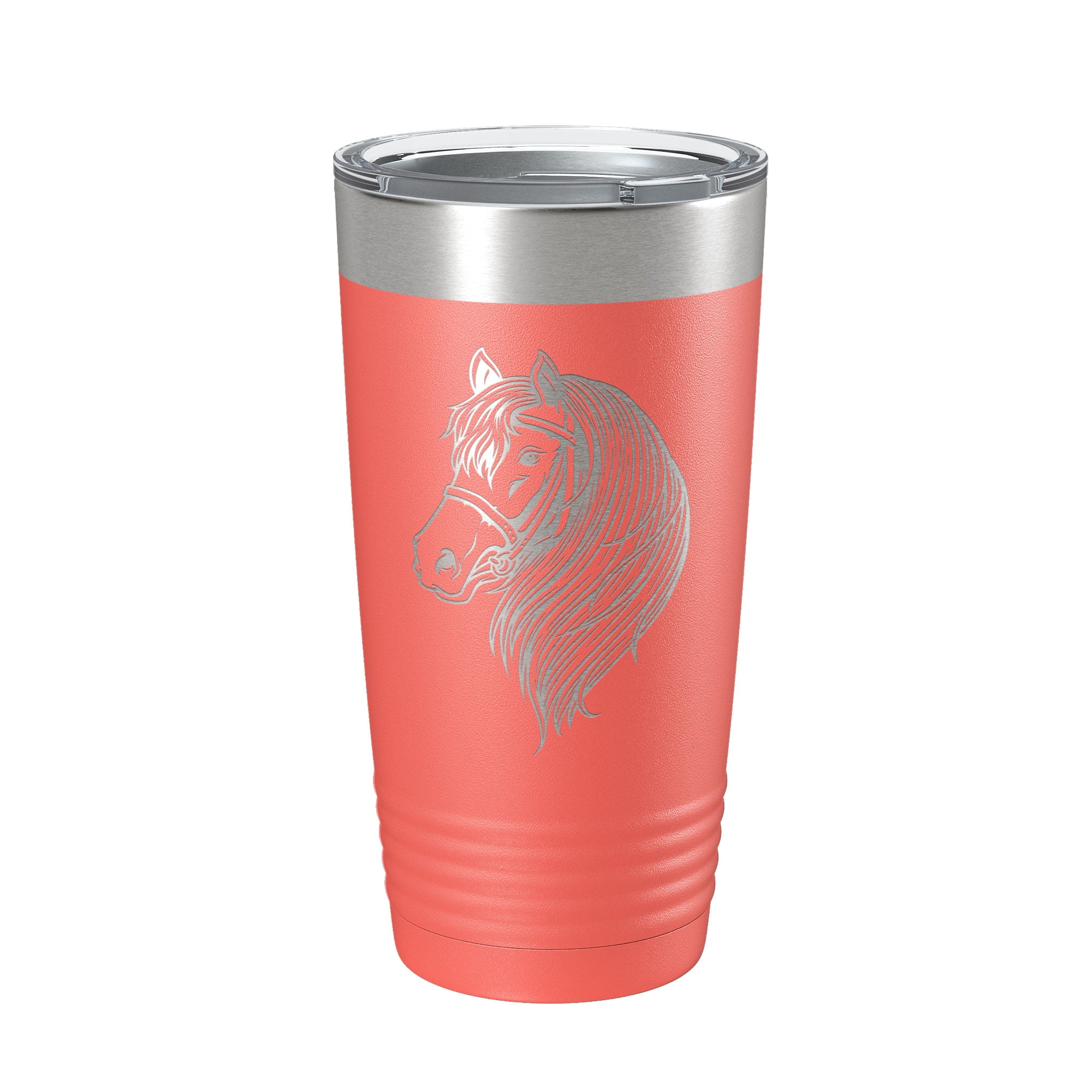 Horse Face Tumbler Horseback Rider Travel Mug Equestrian Gift Insulated Laser Engraved Coffee Cup Horse Lover Farmer 20 oz Coral